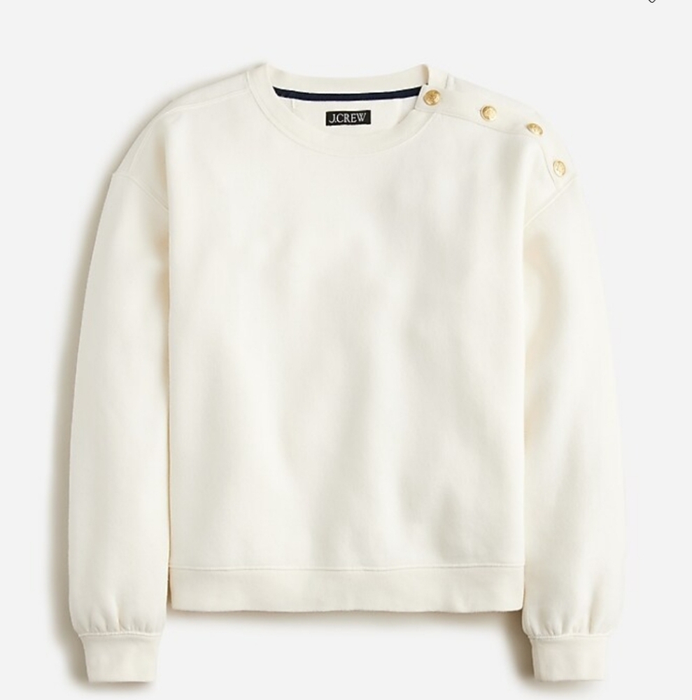Heritage fleece cropped sweatshirt with buttons Cream